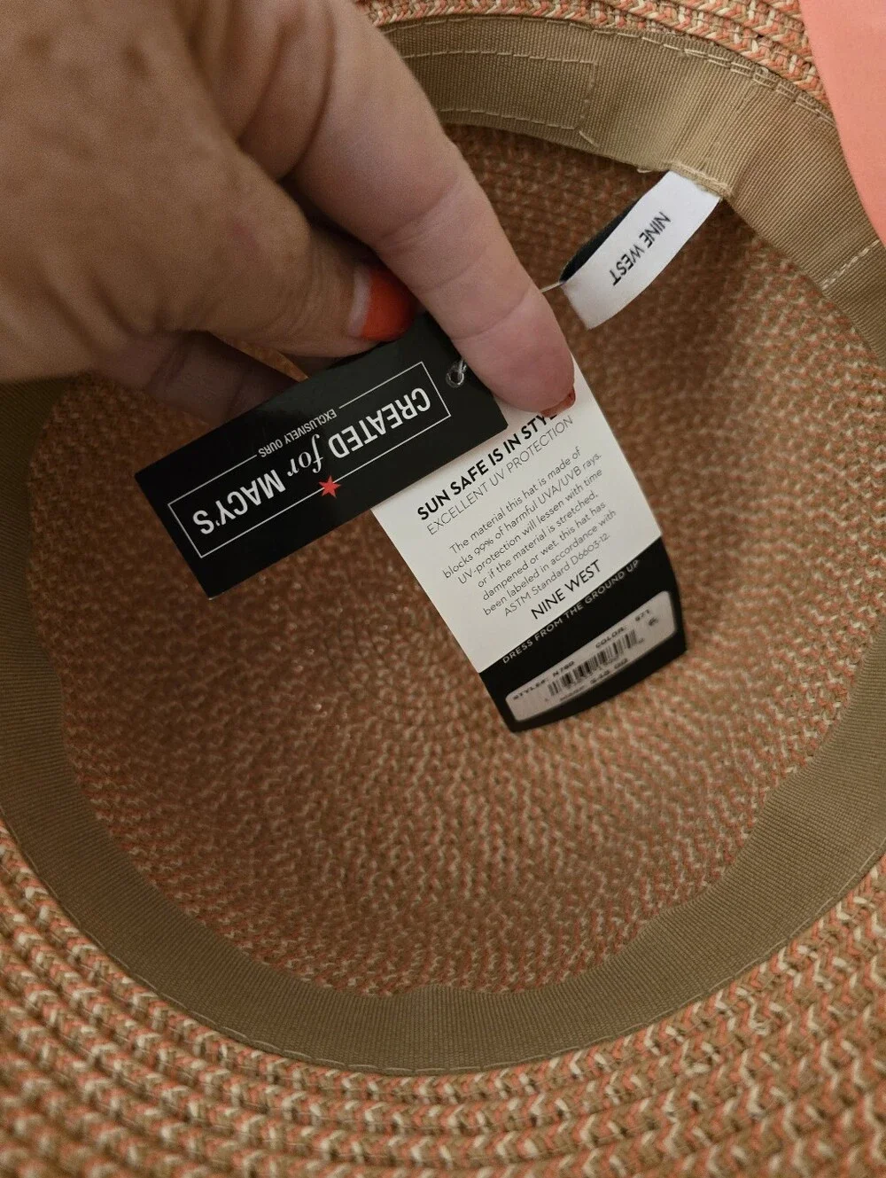 Nine West Natural Straw Sun Hat with Coral Band